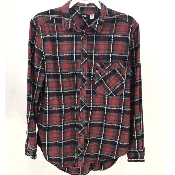 BDG Red Black Plaid Flannel Button Down Shirt Womens M - Picture 1 of 9